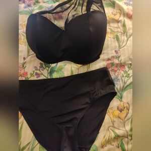 Panache Black Mesh Bikini Set Women's US 32G One Strap Mesh Accent